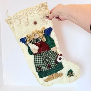 Handmade Felt Angel Christmas Stocking – Bucilla Style, Folk Art Appliqué, 20.5”